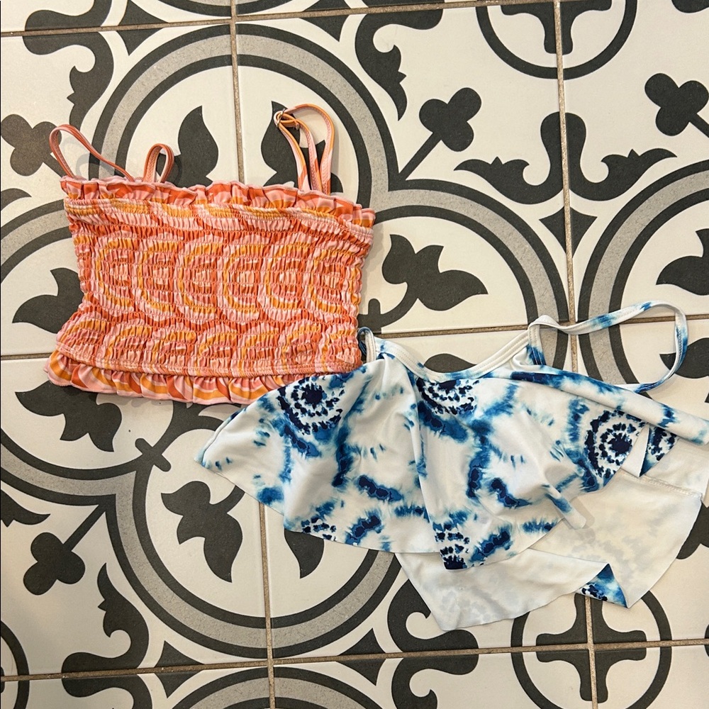 Kortni Jeane Orange Smocked Top and Blue Tie-Dye Bikini top